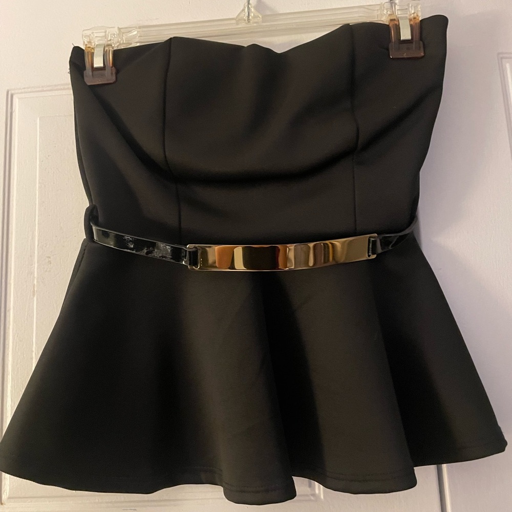Black Peplum Top with belt